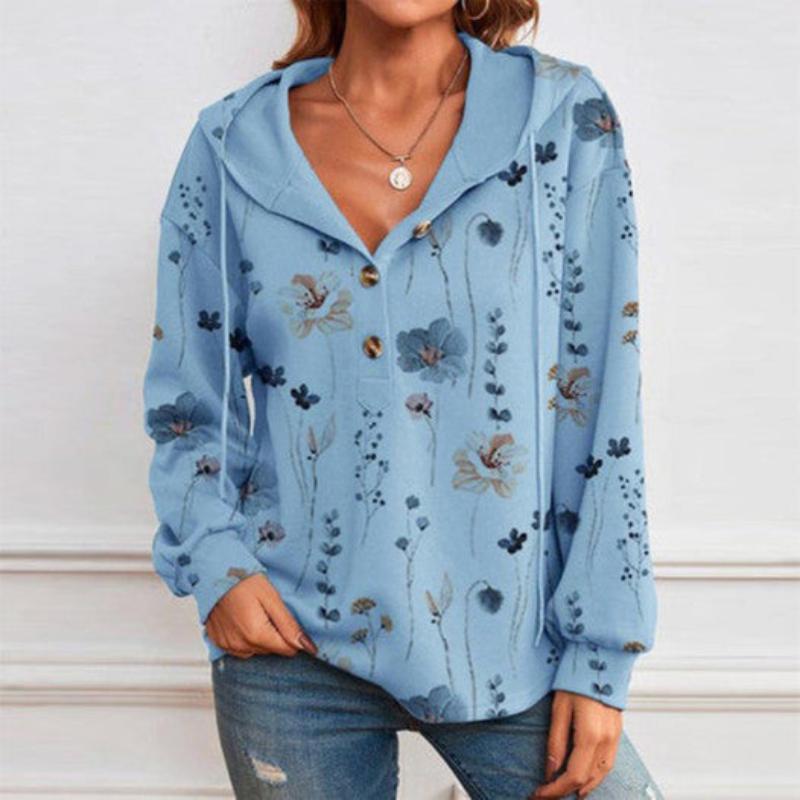 Sofia™ - Stijlvolle Blauwe Bloemenprint Hoodie