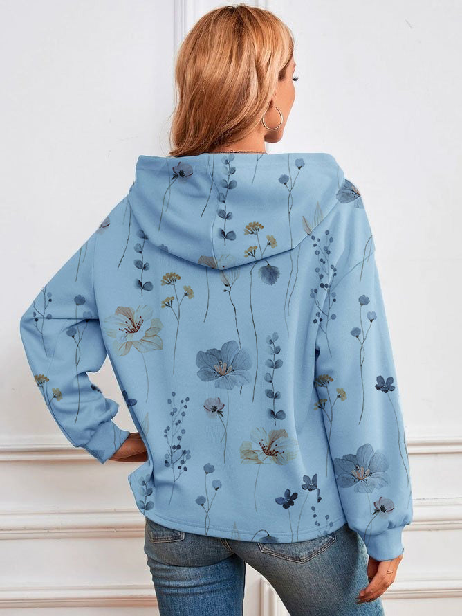 Sofia™ - Stijlvolle Blauwe Bloemenprint Hoodie