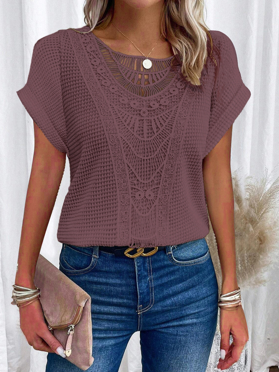 Clouie™ - Elegante Top met Bohemian Kanten Details