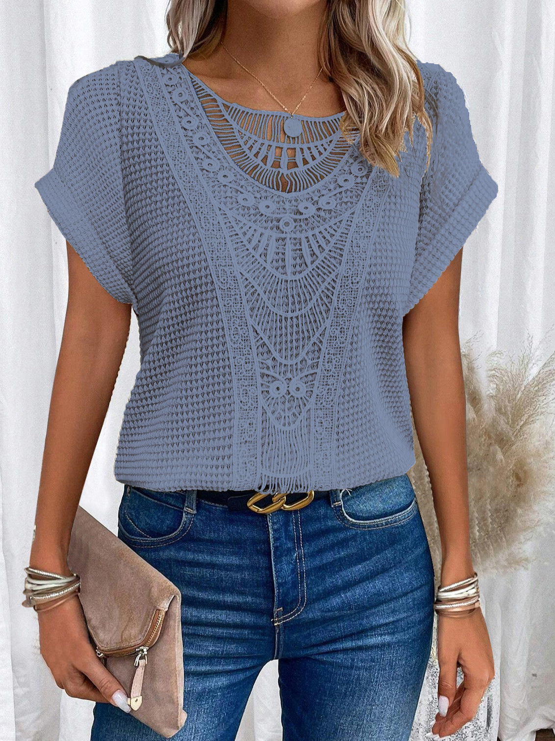 Clouie™ - Elegante Top met Bohemian Kanten Details