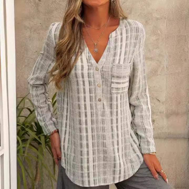 Evelien™ - Comfortabele Gestreepte Linnen Blouse