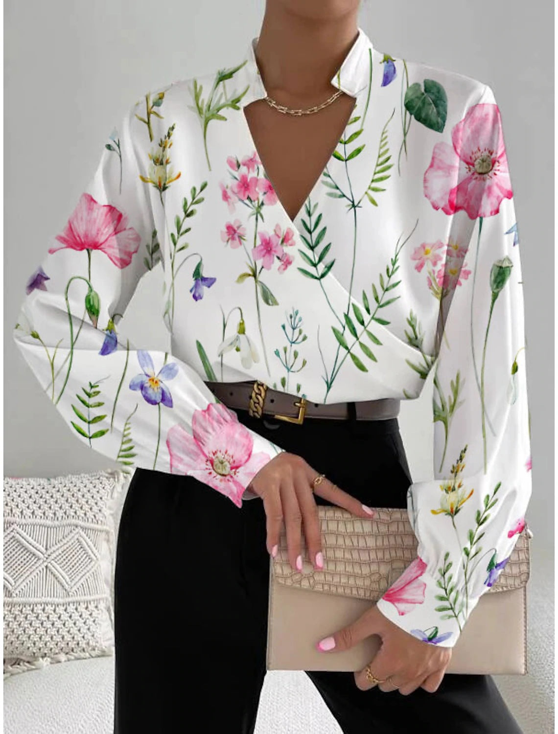 Indy™ - Elegante V-Hals Lange Mouw Blouse