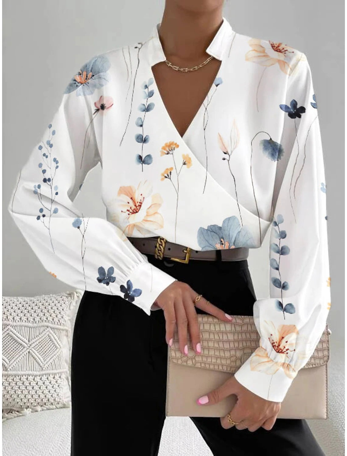 Indy™ - Elegante V-Hals Lange Mouw Blouse