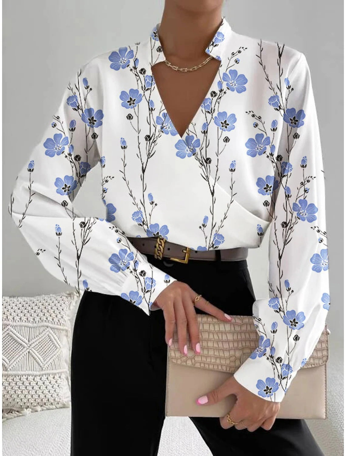 Indy™ - Elegante V-Hals Lange Mouw Blouse