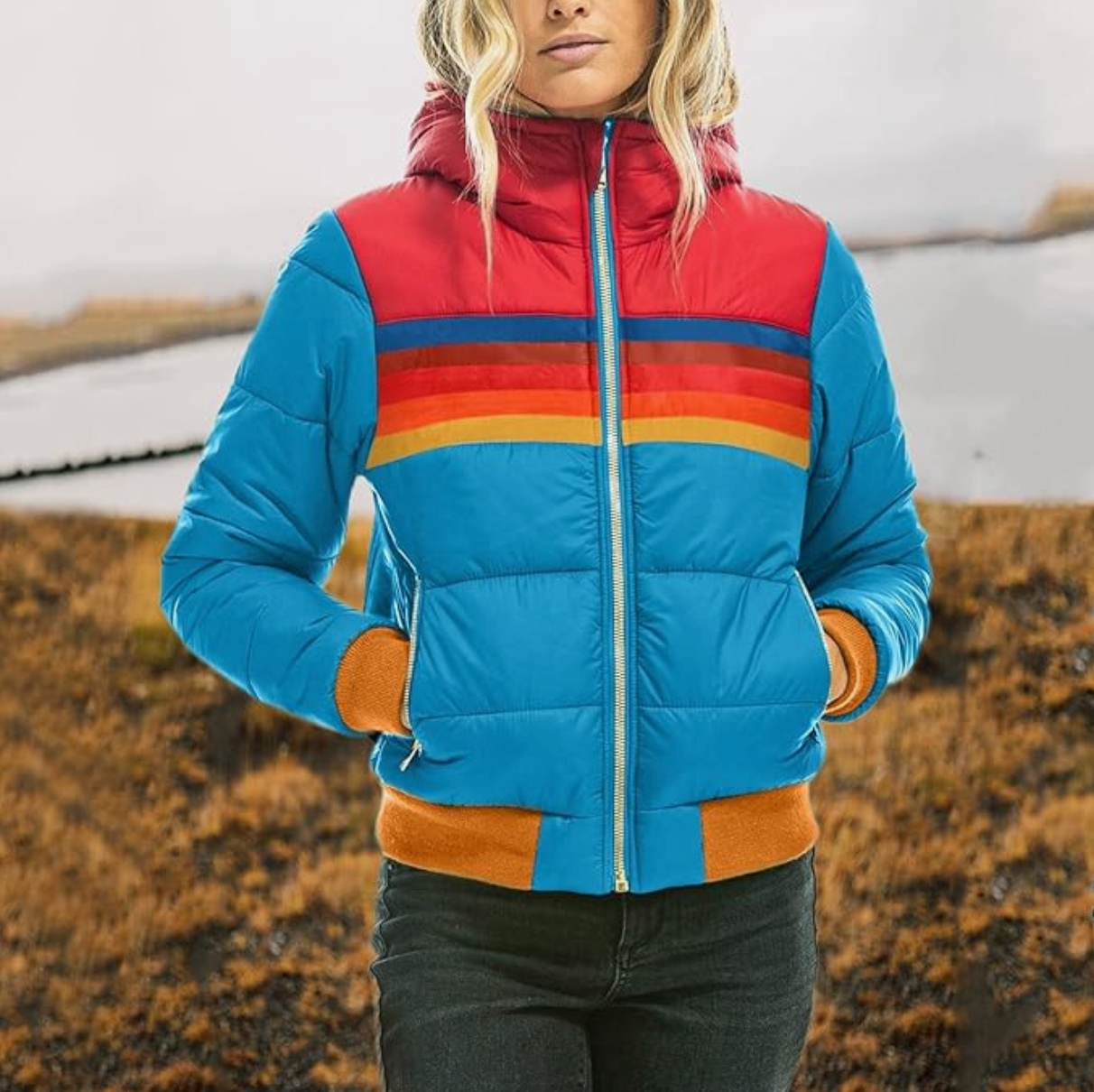 Brooke™ - Retro Geïnspireerde Regenboog Puffer