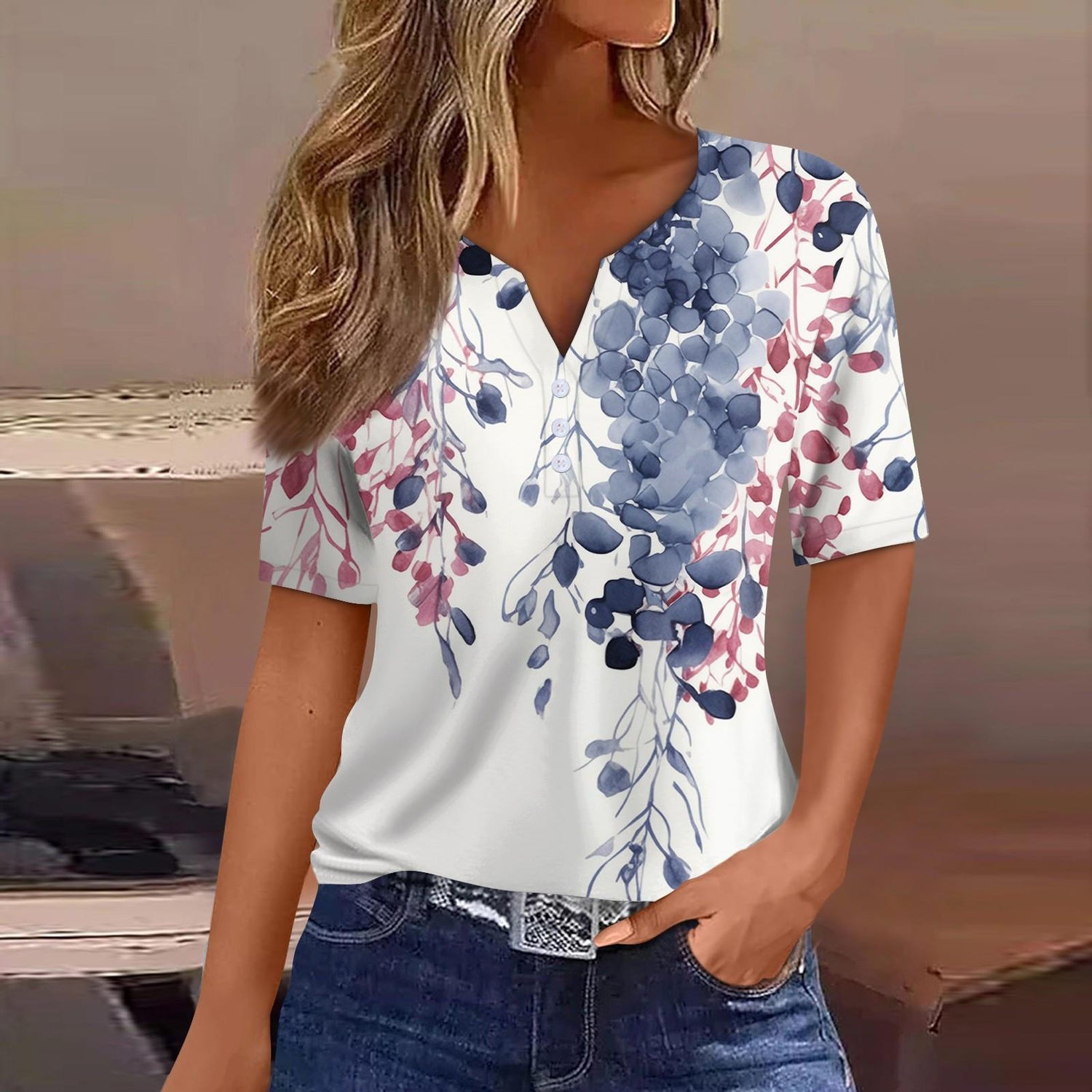 Alkema™- Zomerse Print V-hals Top