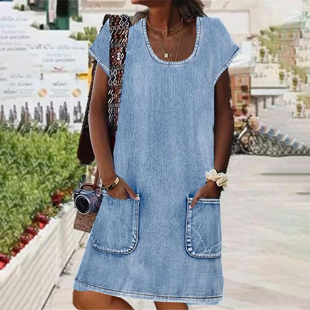 Rosy™ - Zomerse Denim Jurk met Korte Mouwen